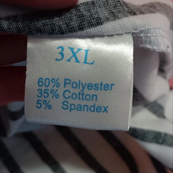 Black/White Striped Blouse, Zip Front Roll Tab Sleeves 3XL - Picture 11 of 13